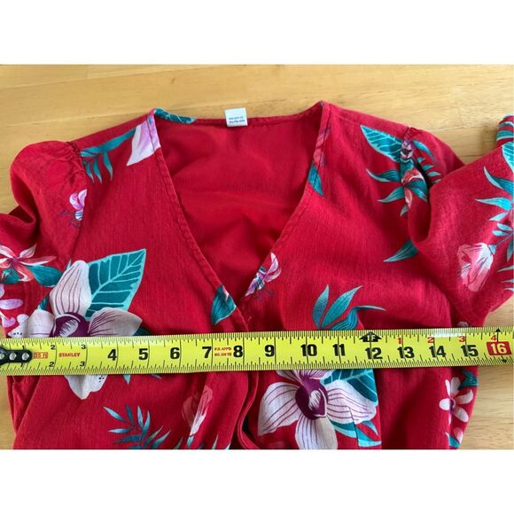 Old Navy Red Floral Waist Defined Flutter Sleeve Dress Womens SZ XS - Picture 9 of 12